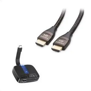 Cable Matters Portable 48Gbps USB C to HDMI 2.1 Adapter with 100W Host Charging, 4K 120Hz /8K 60Hz HDR & Premium Braided 48Gbps Ultra HD 8K HDMI Cable 6.6 ft / 2m with 8K @120Hz, 4K @240Hz Support