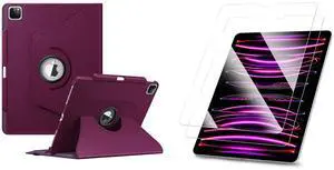 Fintie Bundle: Fintie Rotating Case for iPad Pro 12.9" 6th/5th/4th/3rd Gen - 360 Degree Swiveling Stand Protective Back Cover + [2-Pack] Tempered Glass Screen Protector