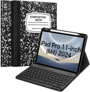 FINTIE Keyboard Case for iPad Pro 11-inch M4 (2024) - Protective Soft TPU Back Stand Cover with Pencil Holder, Magnetically Detachable Wireless Bluetooth Keyboard, Composition Book