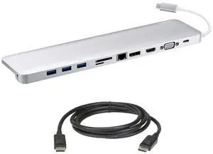 ATEN UH3234 Docking Station USB-C Input to HDMI or DisplayPort, White, 4K Single or 1080P 2 Monitors, 10 Devices with 2m DisplayPort rev.1.4 Cable 2L-7D02DP Bundle