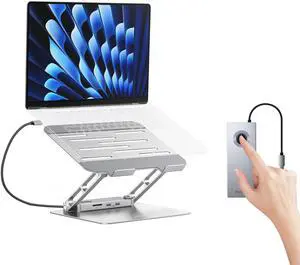 minisopuru USB C Laptop Docking Station Stand with 4K HDMI, 100W PD, Docking Station for MacBook Pro/Air/Dell/HP/Surface, Adjustable Laptop Stand for 10-17" Laptops & Tablet(4 USB A, RJ45, SD3.0)
