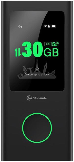 GlocalMe Numen Air 5G Hotspot with 30GB US/CA/MX Data 60Days, Portable WiFi Hotspot for Travel, Ultra High Speed Mobile Hotspot Device with Touch Screen, No SIM Card Required, 16 Connected Devices