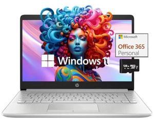 HP Stream 14" HD Thin and Light Laptop, Intel Celeron N4120, 4GB RAM, 64GB eMMC Storage, Long Battery Life, HD Webcam, HDMI, Silver, Office 365 1-Year, Windows 11 S 128GB Micro SD Card