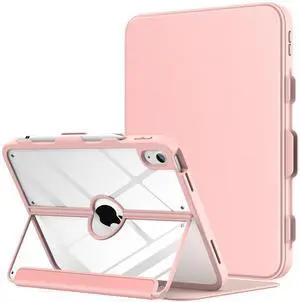 MoKo for iPad 11-inch (A16) 11th Generation Case 2025/ iPad 10th Generation Case with Pencil Holder 2022 10.9 inch, Built-in Screen Protector Clear Back, Multi Angle Viewing Stand, Rose Gold