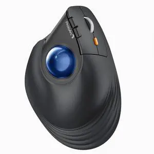 ProtoArc Vertical Wireless Trackball Mouse, EM05 NL Bluetooth Ergonomic Rollerball Mouse Rechargeable Computer Laptop Thumb Mice, 3 Device Connection, Compatible with iPad, Mac, Windows, PC-Blue
