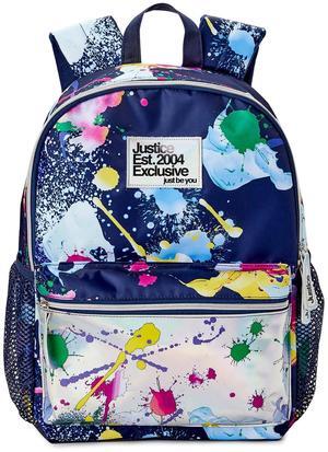 Justice Laptop Backpack Daypack Choose Rainbow Splatter Metallic 17 Inch, Pockets for Supplies (Blue Splatter, One Size)