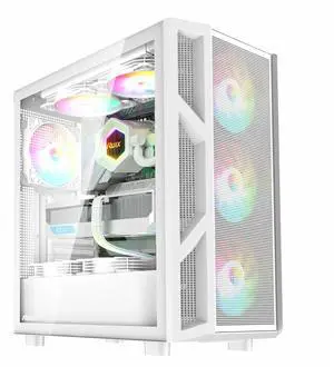 RUIX CV103 ATX Mid-Tower PC Case, Pre-Installed 4 x 120mm RGB Fans, RGB Color Lighting, Tempered Glass, USB 3.0, Gaming Computer Case, High-Airflow - White