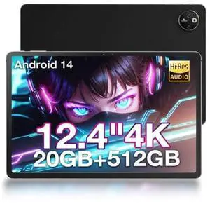DOOGEE T30 MAX 20GB+512GB 12.4" 2.5K FHD Display Android Tablet, 10800mAh Battery 33W Gaming Tablet, Helio G99 Octa-Core, Dual SIM 4G LTE, 50MP AI Camera, Hi-Res Quad Speakers, Face Unlock, Black