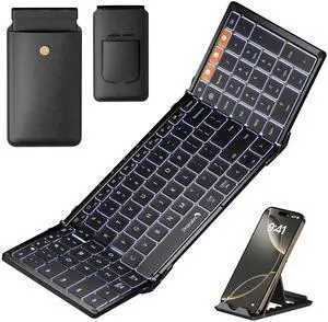 ProtoArc Backlit Foldable Keyboard, XK01 Plus Folding Portable Bluetooth Keyboard for Travel, True Full Size External Wireless Keyboard with Backlight for iPad Tablet Smartphone Laptop - Black