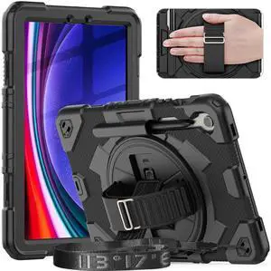 Timecity for Samsung Galaxy Tab S10 FE/ S9 FE 5G 10.9 Inch/ S9 11 Inch (SM-X510/ SM-X516/ SM-X710/ SM-X716B/ SM-X718U Cover): Heavy Duty Protective Cover with Screen Protector, Kickstand - Black