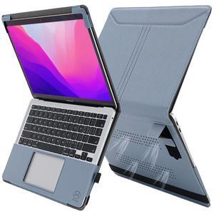 TYTX Compatible with MacBook Air 13 Inch Case, PU Leather MacBook Air Case for Model A2337 M1 A2179 A1932 2018-2021 Retina Display Touch ID, 13" Laptop Case with Vents and Stand Function, Gray Blue