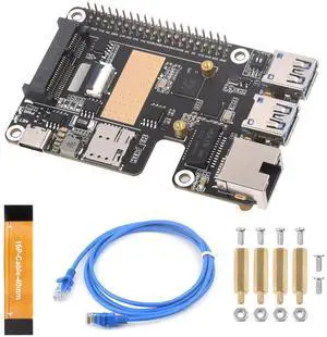 Waveshare PCIe to MiniPCIe/Gigabit Ethernet/USB 3.2 Gen1 HAT, Compatible with Raspberry Pi 5, Supports MiniPCIe Interface 4G Module, High-Speed Networking, Multiple OS Support