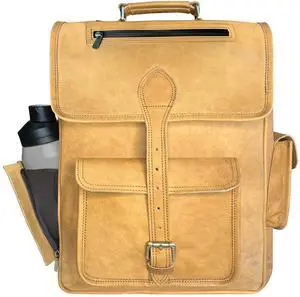 Leather Backpack for Men and Women - Vintage 16" Laptop & Tablet Daypack, Travel Office Shoulder iPad Bag, Classic Casual Bookbag, Tan