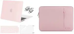 MOSISO Compatible with MacBook Air 13.6 inch Case 2022 A2681 M2, Vertical Sleeve Bag&Plastic Hard Case&Keyboard Cover&Screen Protector&Type C Adapter 2 Pack,Chalk Pink&Pink