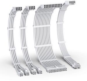 EZDIY-FAB 12VHPWR PSU Cable Extension Kit,16AWG PCIE 5.0 Power Supply Cable Extension- 1x 24 Pin ATX /2X 8Pin (4+4) EPS / 1x12+4 Pin GPU,Sleeve Cable 300MM with Combs-All White