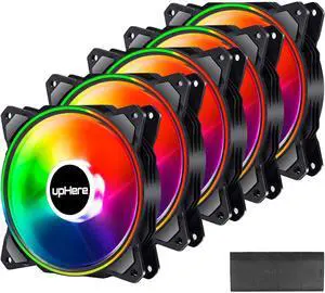 upHere DP123+3 120mm 5V 3PIN Addressable RGB Fan Motherboard Sync, Adjustable Colorful LED Fans with Controller,5x120mm Fans