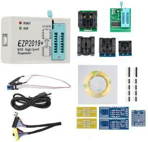 HiLetgo EZP2019+ Upgraded High Speed USB SPI Programmer Support 24 25 93 25 EEPROM Flash BIOS Full Set with 12 Sockets Adapters WIN7&WIN8