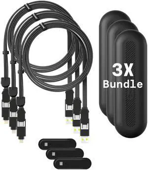 Rolling Square New inCharge XL 6-in-1, (3X Pack) Multi Charging Cable 100W Ultra-Fast Charging, Portable USB and USB-C Cable, 6.5 Ft/2m, Black