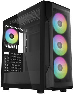 SAMA S40 ATX Mid Tower Case - High Airflow, 4X 120mm ARGB PWM Fans, Tempered Glass, Mesh Front, Type-C, Supports ATX/M-ATX/ITX & 4090 GPUs - Black Computer Case