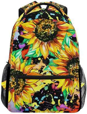 ALAZA Watercolor Sunflower Painting Stylish Backpack Purse for Women Girls Kids Student Personalized Laptop iPad Tablet Travel School Bag with Multiple Pockets