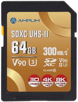 Amplim 64GB V90 UHS-II SD SDXC Card, 300MB/S 2000X Read/Write Lightning Speed Performance, Extreme Read, U3 Secure Digital Memory Storage for Professional Photographer and Videographer