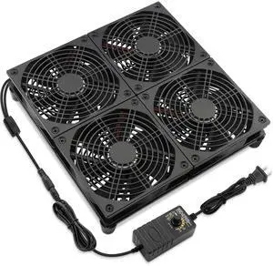 AmRunJe 120mm x 4 Computer Cooling Fan with AC Plug 110v - 240v Powered Box Fan Speed Control for Router TV DVR Xbox Receiver Cabinet PlayStation Modem*