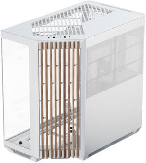 APNX V1 Dual-Chamber ATX Mid-Tower Airflow PC Case, Panoramic Glass Panels, 10 Fan Slots, 360mm Radiator Support, Angular Intake 16cmx2 Fan Bracket, GPU Mount, Cable Management, Type-C, White/Wood