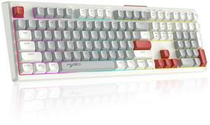 ATTACK SHARK Typewriter Keyboard with Full Size 108 Keys,Rainbow Light Up Pc Gaming Keyboards,Ergonomic Multimedia Wired Keyboard,Slilent Computer Keyboards for PC Laptop Desktop-Gray Red
