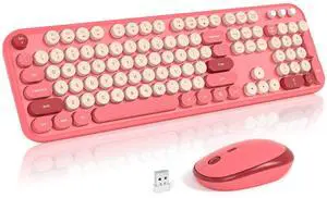 Atelus Wireless Keyboard and Mouse Combo, 2.4Ghz USB Retro Full Size Typewriter Keyboard and Cute Mouse Set for Windows 7/8/10, Laptop, Desktop, PC, Computer
