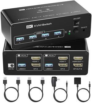 KVM Switch 2 Monitors 2 Computers, 8K@60Hz KVM Switch HDMI Extended Display, 4K@120Hz, KVM Switches for 2 Computers Sharing 2 Monitor, 4 USB 3.0 Devices Such as Keyboard, Mouse, Printer, Scanner