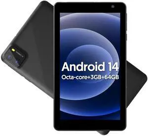 BAKEN 7 inch Android 14 Tablet, 8GB RAM + 64GB ROM, Octa-Core Processor, 5G WiFi, 1024 * 600 IPS, 2MP + 8 MP,3500 mah Battery, (Black)