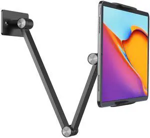 BEWISER Tablet Wall Mount Holder,360degRotating Flexibly, Angle Adjustable, Folding Aluminium Alloy Compatible with4.7-12.9" Phone or Tablet in Kitchen/Office (Space Grey)