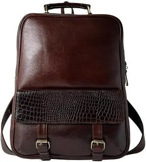Genuine Leather Luxury Backpack Multi-functional Elegant Daypack Office Travel Leisure 15.6" Laptop Bag (Burgundy)