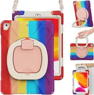 BRAECN Case for 9.7 Inch iPad 5th/6th Gen 2018/2017, Drop Protection Silicone Cover w/Pencil Holder, Shoulder Strap, Folding Handle Grip, Kickstand for Kids, Fit for iPad Pro 9.7/Air 2- Colorful Red