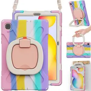 BRAECN Heavy Duty Silicone Case for Samsung Galaxy Tab S6 Lite 10.4 inch 2022/2020 with Pen Holder, Stable Kickstand, Handle Grip, Shoulder Strap, Colorful Pink