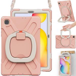 BRAECN Kids Case for Samsung Galaxy Tab S6 Lite 10.4" 2024 SM-P620, Silicone Cover with Hand Grip, Shoulder Strap, Kickstand, S Pen Holder for Tab S6 Lite 2022/2020 SM-P610/P615/P613/P619, Rose Gold