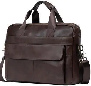 BTDAO Leather Briefcase Laptop Bag Messenger Shoulder Work Bag Crossbody Handbag for Business Travelling Christmas for Men (CFC-Brown)