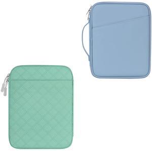 9-11 Inch Tablet Carrying Sleeve, Misty Blue(PU)+Green(Fabric), 2Pcs
