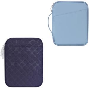 9-11 Inch Tablet Carrying Sleeve, Misty Blue(PU)+Navy Blue(Fabric), 2Pcs