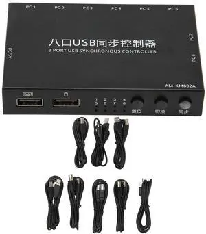 USB Switch Selector, 8 Ports USB KVM Switch USB2.0 Synchronizer for Mouse Keyboard Computer with 8X USB Cables