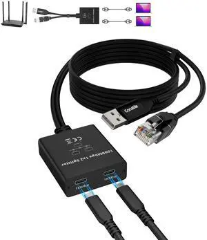 Upgrade USB-C Gigabit Ethernet Splitter 1 in to 2 Out Adapter, RJ45 in and USB-C Out, Network LAN Splitter with 6FT USB Power Cable, 1000M High Speed, Supports USB Cables