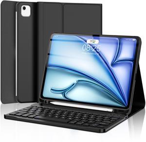 D DINGRICH iPad Air 11-inch M2 Case with Keyboard 2024, Smart Folio Leather Cover with Pencil Holder for iPad Air M2 11 inch, Rechargeable, Magnetic Wireless Keyboard for iPad Air 11" 6th Gen - Black