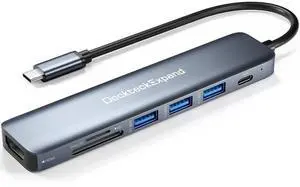 USB C Hub, DockteckExpand 7 in 1 USB-C Multiport Adapter with 4K HDMI, 100W Power Delivery, 3 USB 3.0 Ports, SD/TF Card Reader, for MacBook Pro/Air, iMac, iPad Pro, Surface Pro 7/8, XPS, HP and More