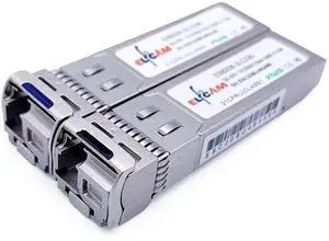 Elfcam® - 1 Pair 10Gb SFP+ BIDI Transceiver Module 1270nm/1330nm, with The Fiber Port Simplex Singlemode SM LC/UPC, DDM 20KM, Compatible with Cisco, Ubiquiti, Mikrotik, D-Link and Open Switch