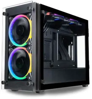 Stratos Mini ITX mobo, SFX PSU Gaming PC Case (PCIe 4.0 Riser & 4 ARGB 600-2000rpm PWM Fans Preinstalled with Dual Mode 3p 5V Software + Remote Controller Supporting 240mm AIO & 347x55x125mm GPU)