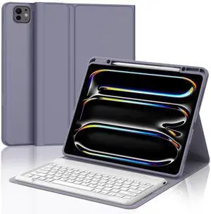 FARYODI Keyboard Case for iPad Pro 13-inch (M4, 2024), Magnetic Detachable Wireless Bluetooth Keyboard, Slim Folio Cover with Pencil Holder for New iPad Pro 13 inch, Auto Sleep/Wake-Lavender