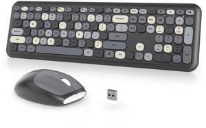 iTastatur Typewriter Wireless Keyboard and Mouse Combo,2.4G Office 104 Keys Full-Sized Retro Punk Keyboard,Cute Black with Round Keycaps for Laptop PC Desktops (Black Mix)