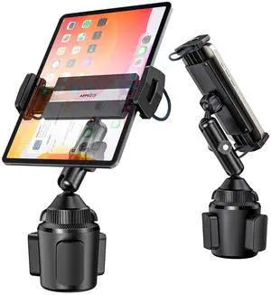 APPS2Car iPad Cup Holder Mount, Adjustable Alloy Arm for Car, Tablet Mount Road Trip Essentials Compatible With 4.7"-12.9" Cell Phones & Tablets