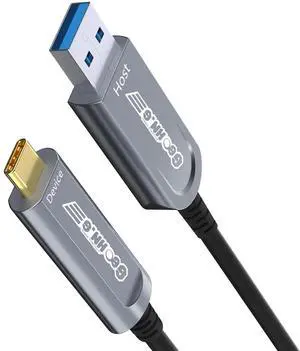 USB A to USB C Fiber Optic Extension Cable 15M/50FT, USB 3.2 10Gbps Long Distance Active Optical USB C GEN2 Cable for VR/AR, Quest2, Webcam, Camera, Mini PC and More - Grey