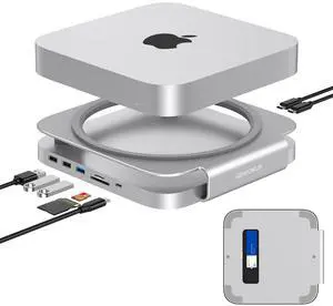 GEWOKLIY Mac Dock and Stand with M.2 SSD, Dual-Card Reader, 10Gbps USB A/C Ports for Mac Mini M1, M2 & Mac Studio Accessories